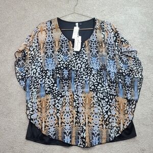 NY Collection Blouse Top Women's 1X‎ Multicolor Animal Print Whimsy Boho Flowy